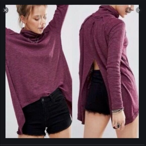We The Free Cowl Neck Open Back Knit Sweater XS Plum - Picture 1 of 10